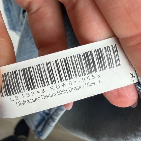 Quince Blue Distressed Denim Shirt Dress Button Front Cotton Utility Core Size L - Picture 5 of 6